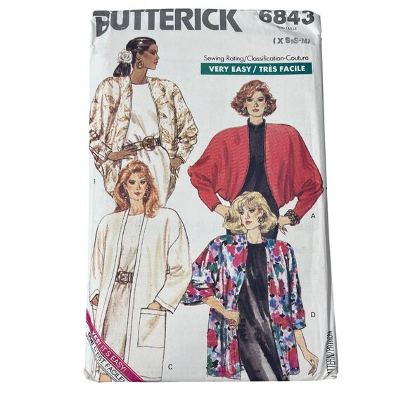 80s Butterick 6843 Sewing Pattern Sizes XS Small Medium Jacket & Coat UNCUT - Picture 1 of 6